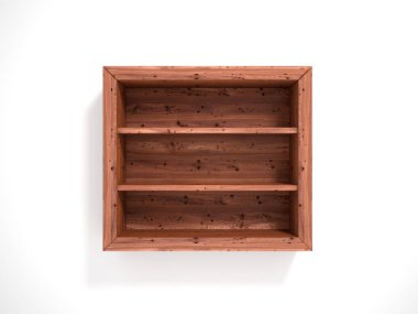 Boş raf ahşap açıkta. 3D çizim