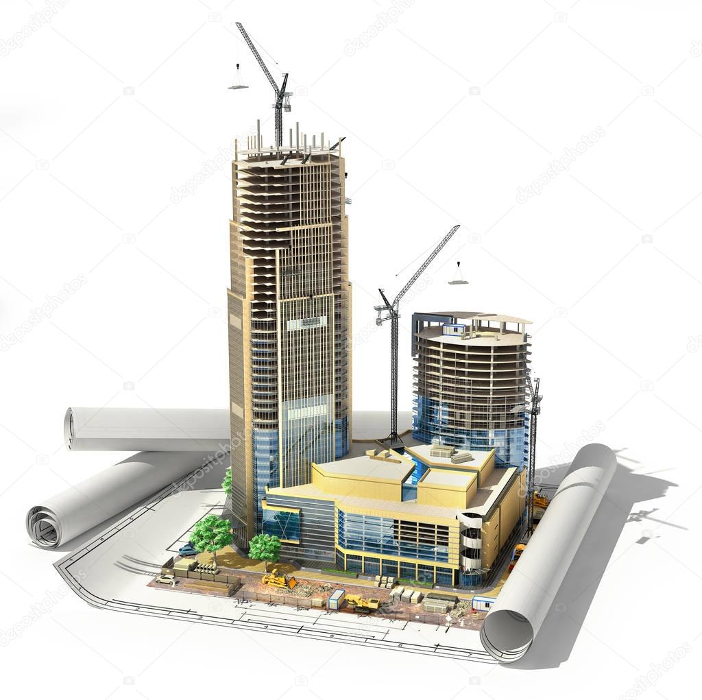 Construction concept. Skyscraper in process of construction on t