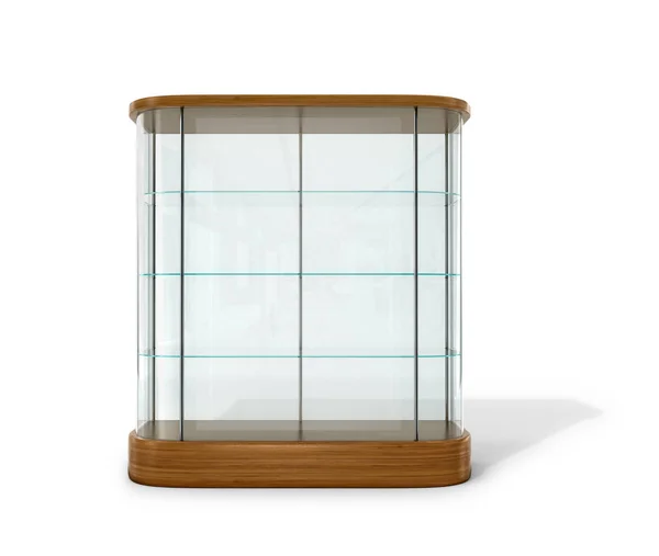 Vetrina in vetro vuota su sfondo bianco. Illustrazione 3D . — Foto Stock