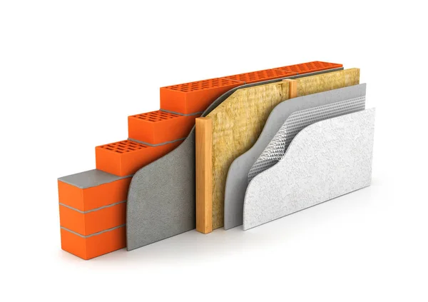 Insulation of houses and walls.the scheme in cross section. 3D i — Stock Photo, Image