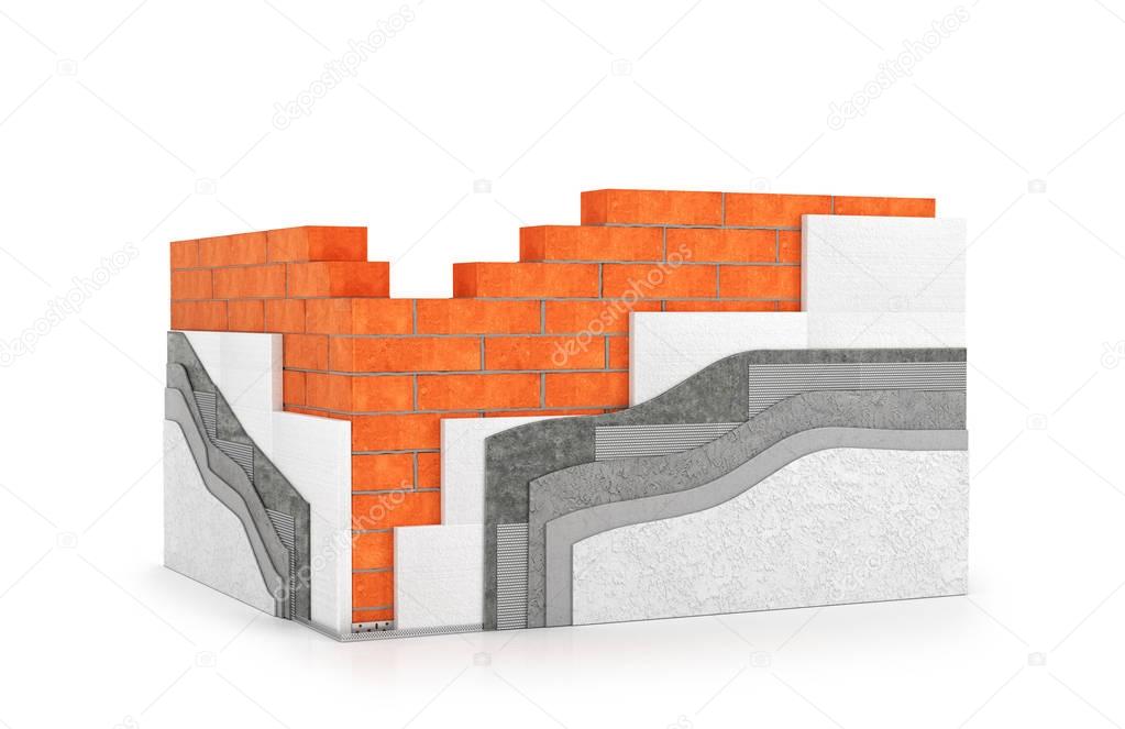 Walls, insulation of buildings. Thermal insulation. 3d illustrat