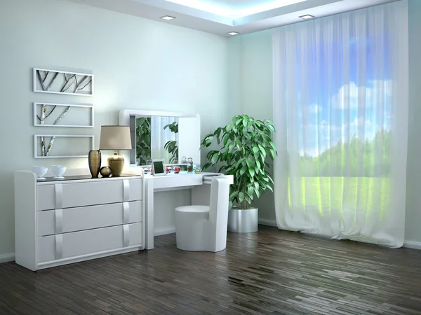 White dressing table with a chest of drawers in the interior in — Stock Photo, Image