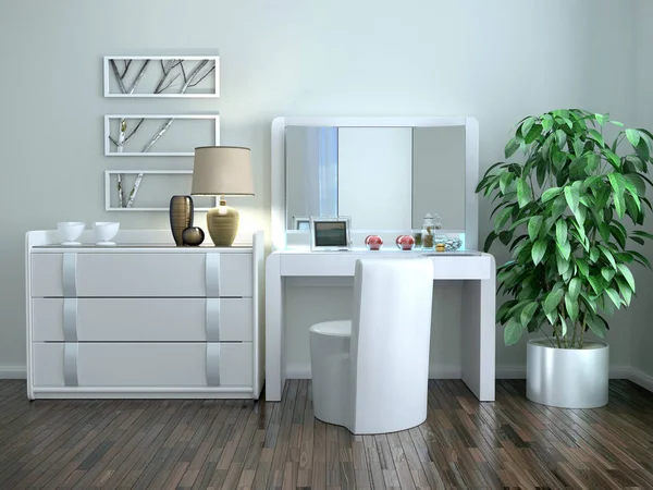 Witte kaptafel met een commode in het interieur in — Stockfoto