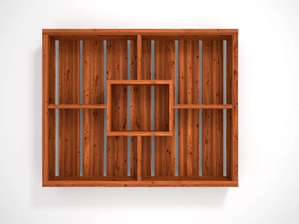 Wooden open shelves. 3d illustration