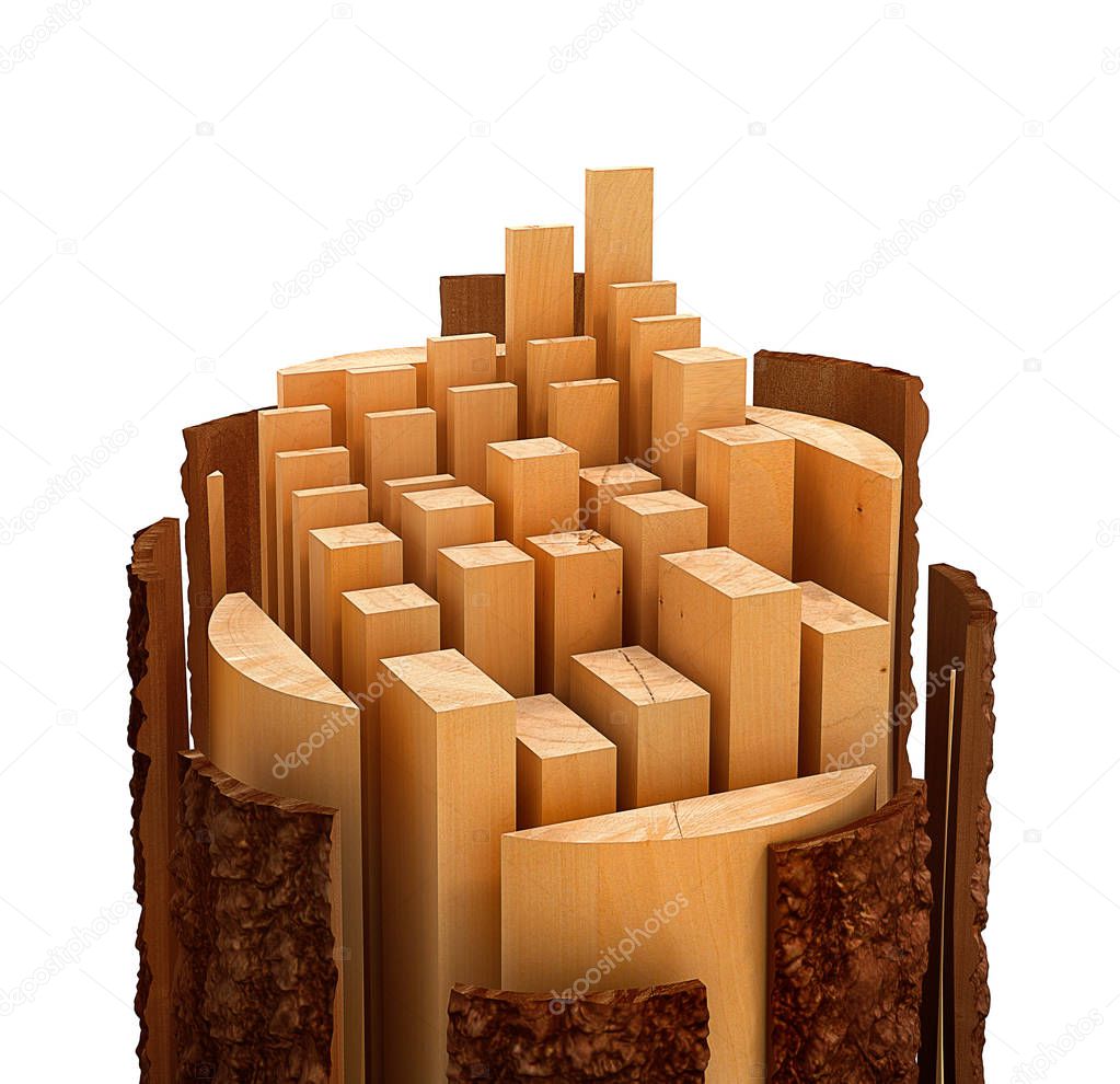 Sliced Lumber from the log. 3d illustration