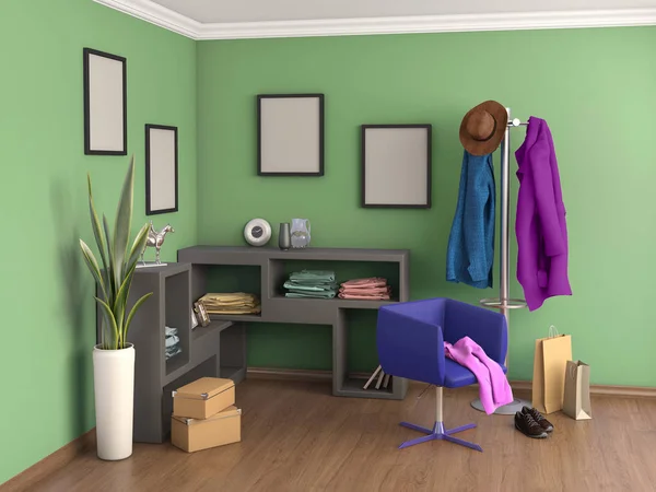 Kamer is groen, 3d illustratie — Stockfoto