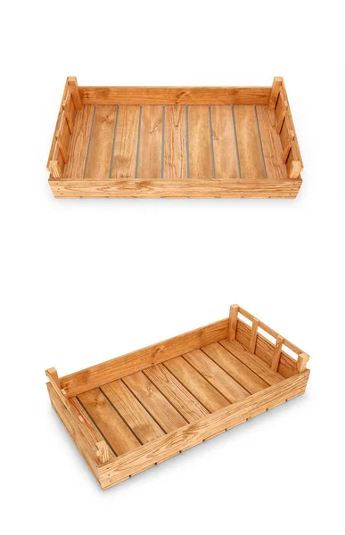 Scatole di legno per merci su sfondo bianco. Illustrazione 3D — Foto Stock