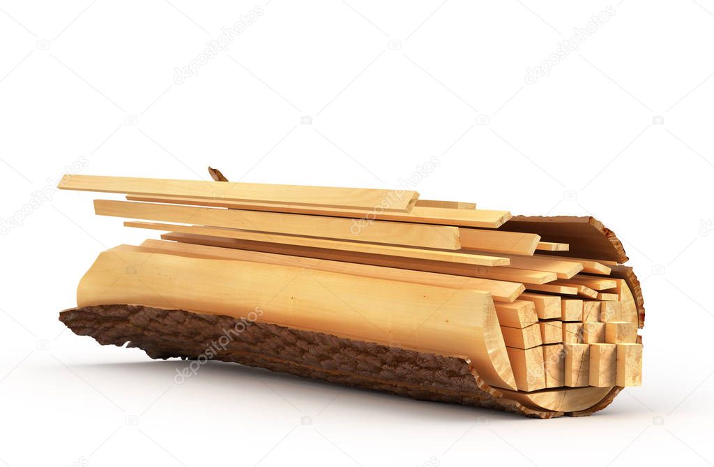 Sliced Lumber from the log. 3d illustration