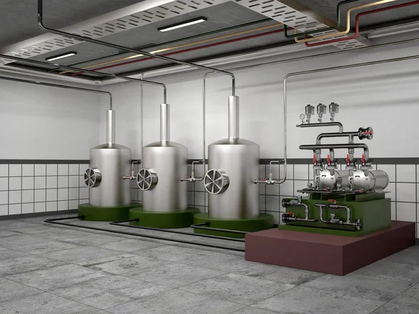 Räumlichkeiten für das Destillationsgefäß und Anlagen aus rostfreiem Edelstahl — Stockfoto