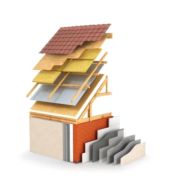 Exterieur isolatie en schilderen werkt, isolatie van het dak. — Stockfoto