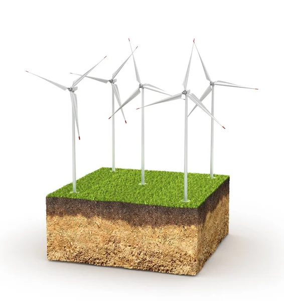 Energiekonzept. Querschnitt des Geländes mit Windkraftanlage — Stockfoto