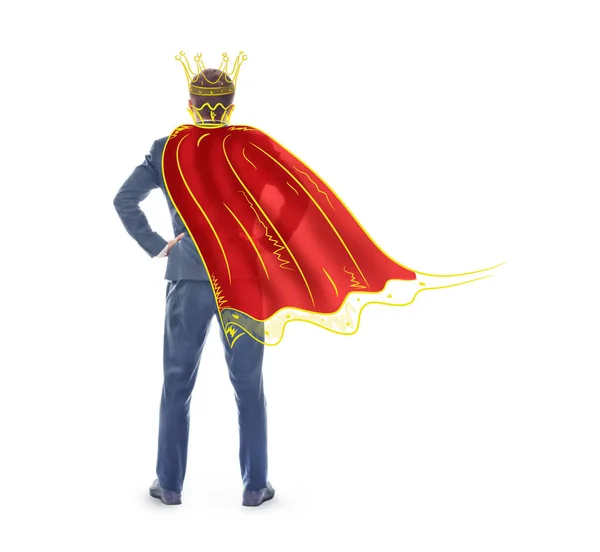 The concept of narcissism. A man in an imaginary crown and cloak — Stock Photo, Image