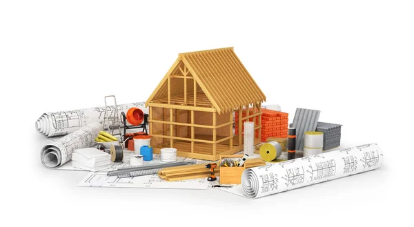 Construction materials, building of a wooden frame placed on the — Stock Photo, Image