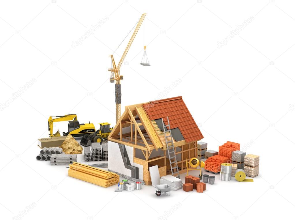 Construction materials, construction of houses of timber frame a