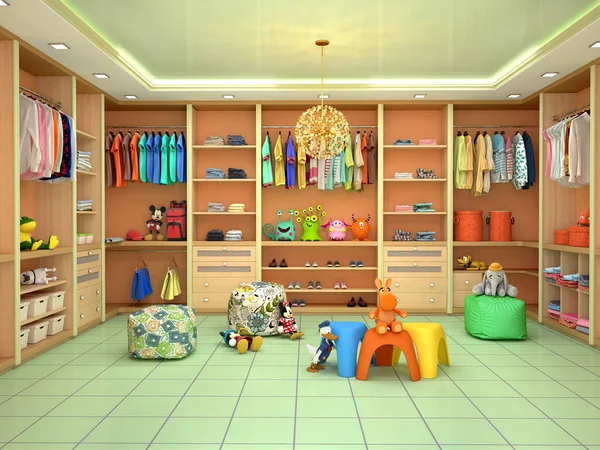 Bright children's dressing room with toys. 3d illustration — Stock Photo, Image