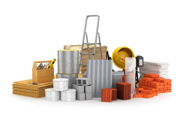 Construction materials, isolated on a white background. 3D illus — Stock Photo, Image