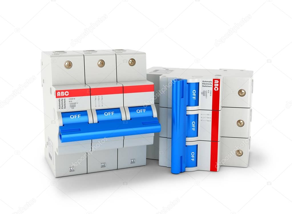 Automatic electricity switchers on a white background. 3D illust
