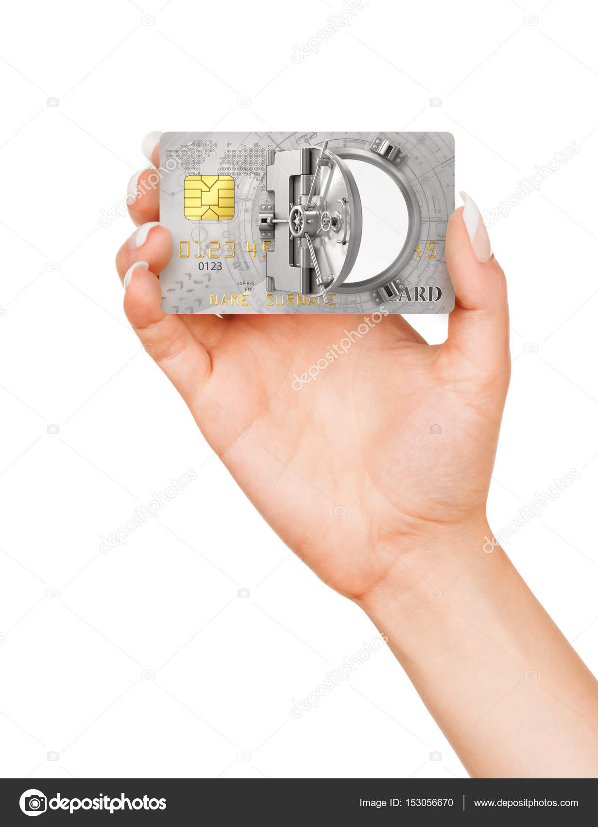 Finance Concept Hand Holding A Credit Card With Open Safe