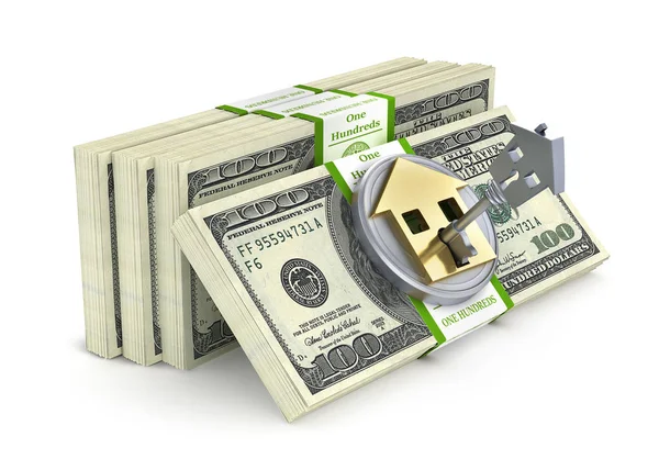 Stack of money with lock in form of house. 3d illustration — Stock Photo, Image