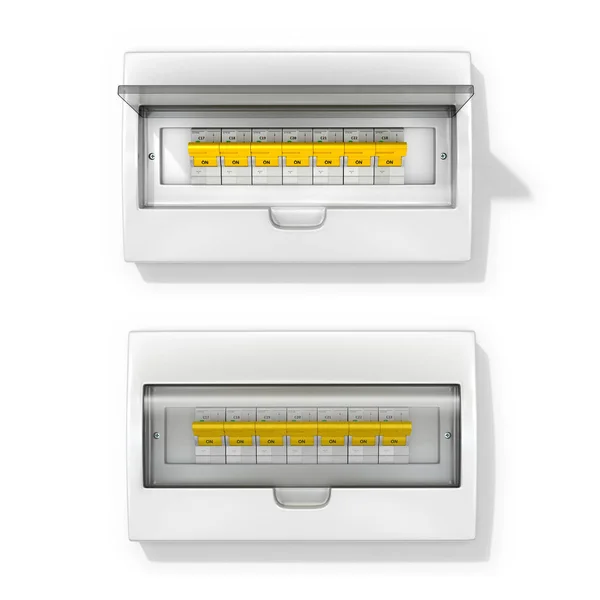 Board with circuit breakers. On a white background. 3d illustrat — Stock Photo, Image