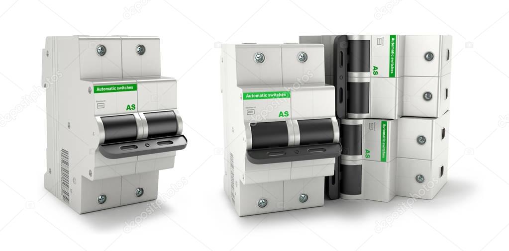 Automatic electricity switchers on a white background. 3D illust