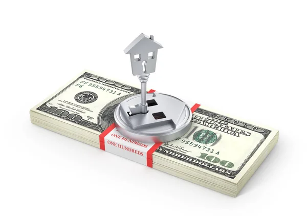 Stack of money with lock in form of house. 3d illustration — Stock Photo, Image
