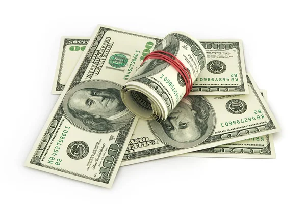 Une pile ouverte de dollars américains. Illustration 3d — Photo