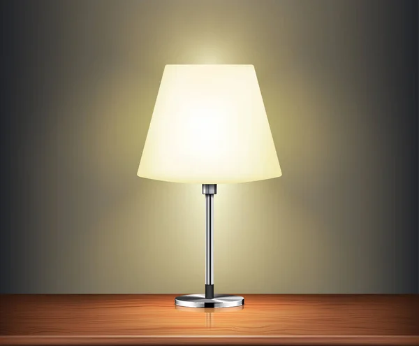 A lâmpada de mesa moderna iluminar no fundo da parede — Vetor de Stock