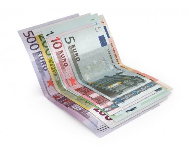 Euro banknot üzerinde beyaz kırpma yolu ile izole. 3D illust