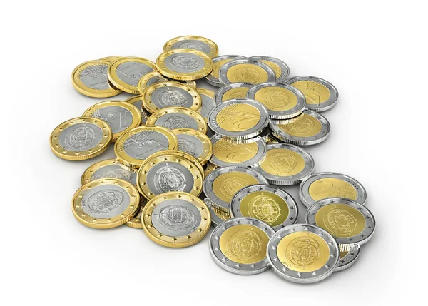 Euro coins isolated on a white background. 3d illustration — Stock Photo, Image