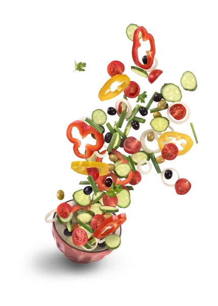 Gemüsemischung fliegt auf weißem Hintergrund — Stockfoto