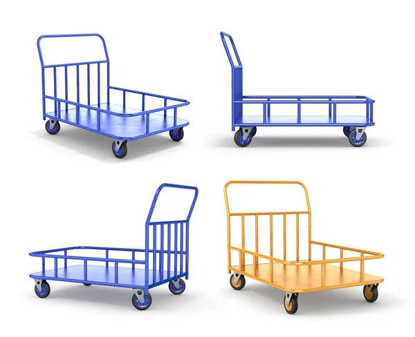 Set of transport cart. Industrial trolleys. 3d illustration — Stock Photo, Image