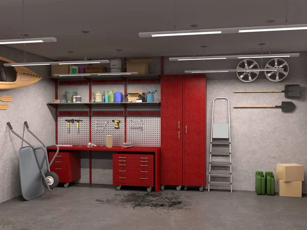 Velké garáže interiér s transport betonu zdi. 3D obrázek — Stock fotografie