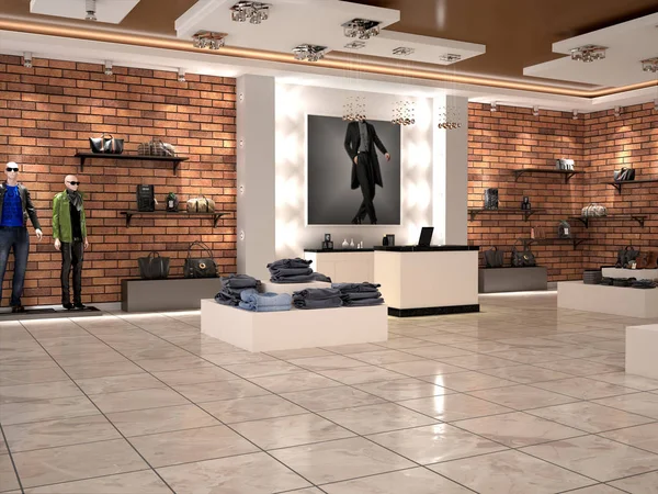 Modern men's fashion store in the mall. 3d illustration — Stock Photo, Image