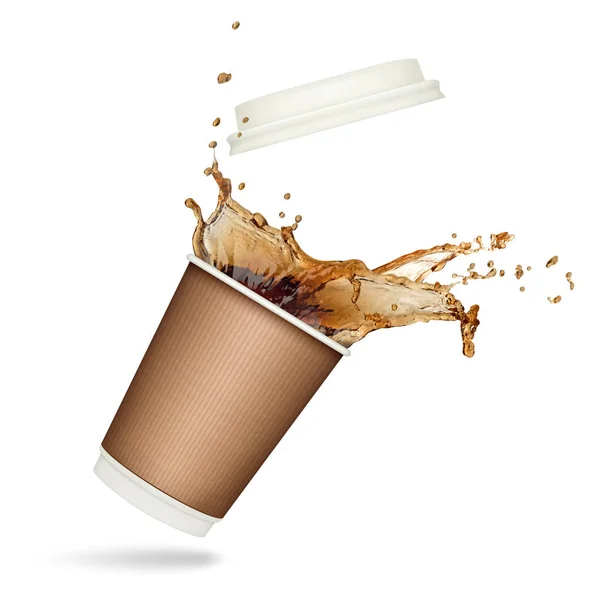 Kaffe plaska i papper kopp isolerad på vit bakgrund — Stock vektor