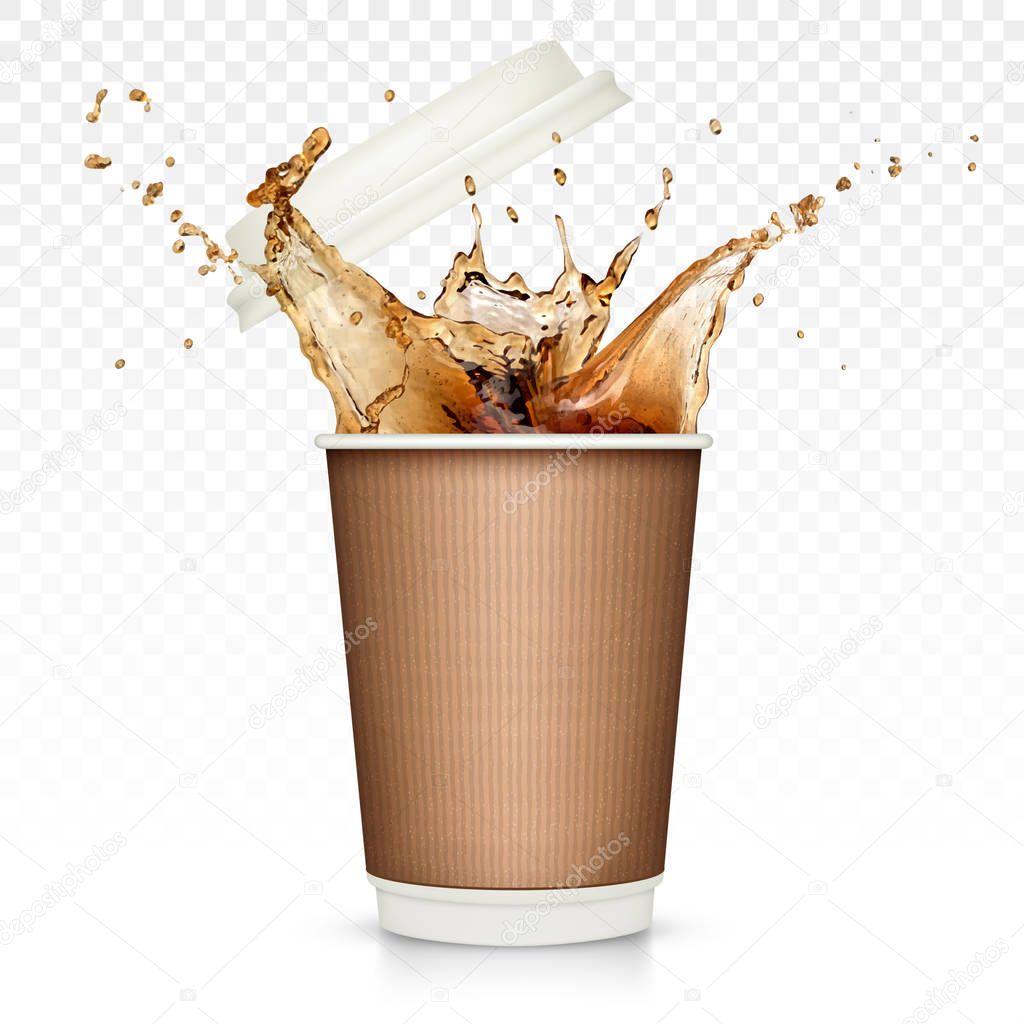 Coffee splash in paper cup isolated on transparent background