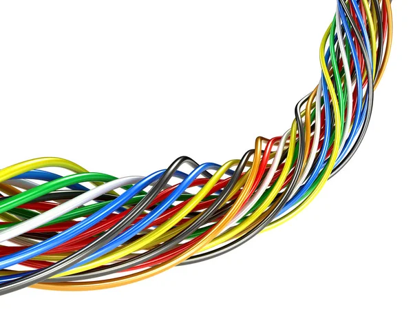 Um monte de fios eléctricos multicoloridos. Ilustração 3D — Fotografia de Stock