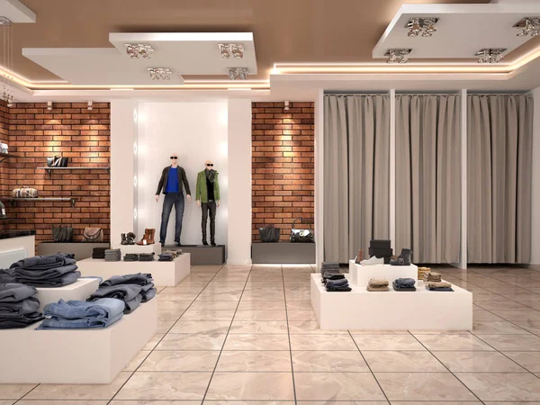 Loja de moda masculina moderna no shopping. ilustração 3d — Fotografia de Stock