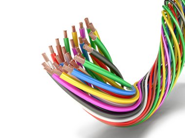 Bir demet çok renkli elektrik telleri. 3D çizim