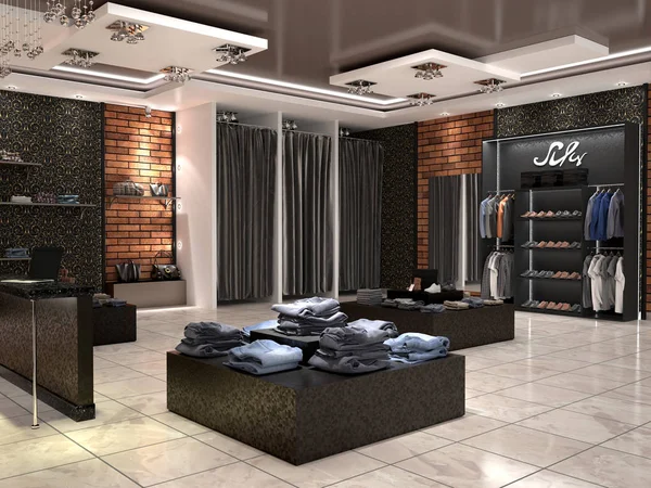 Boutique modern de lux într-un centru comercial. Ilustrație 3d — Fotografie, imagine de stoc