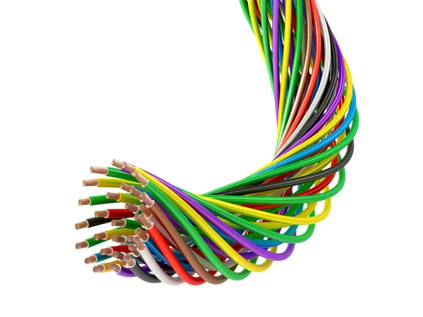 Ένα μάτσο πολύχρωμα ηλεκτροφόρα σύρματα. 3D απεικόνιση — Φωτογραφία Αρχείου