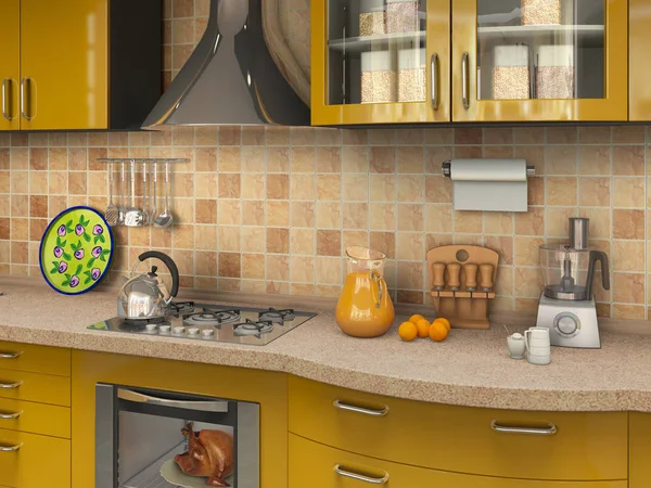 kitchen with many things, 3d illustration