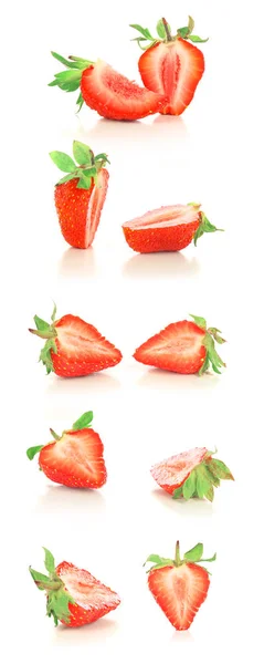 Set dari irisan strawberry diisolasi di latar belakang putih — Stok Foto