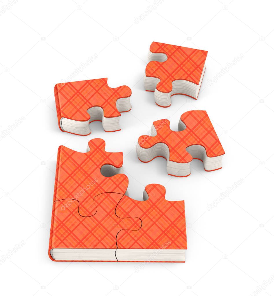 Book puzzle, isolated on white background. 3d illustration