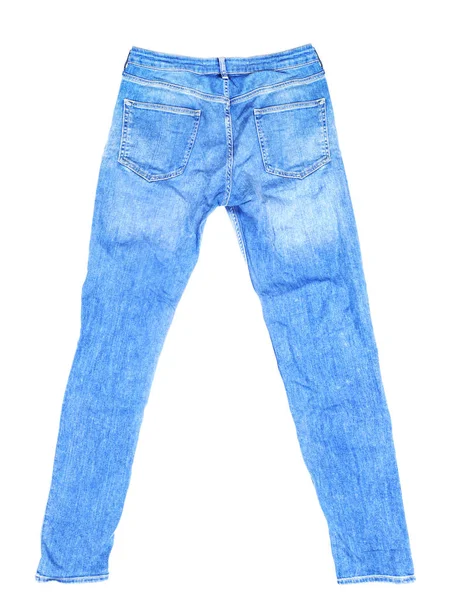Calça jeans azul em branco isolada sobre fundo branco — Fotografia de Stock