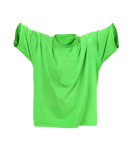 T-shirt verde cavo su sfondo bianco — Foto Stock
