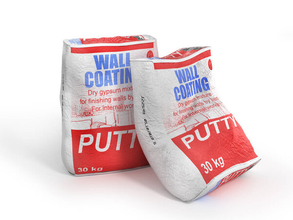 Putty bags stack. Paper sacks isolated on white background. 3d i