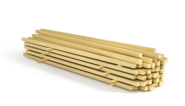 Montón de tablas de madera aisladas sobre un fondo blanco. Ilustración 3d — Foto de Stock