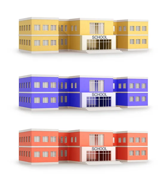 Schoolgebouw, geïsoleerd op een witte achtergrond. 3D illustratie — Stockfoto