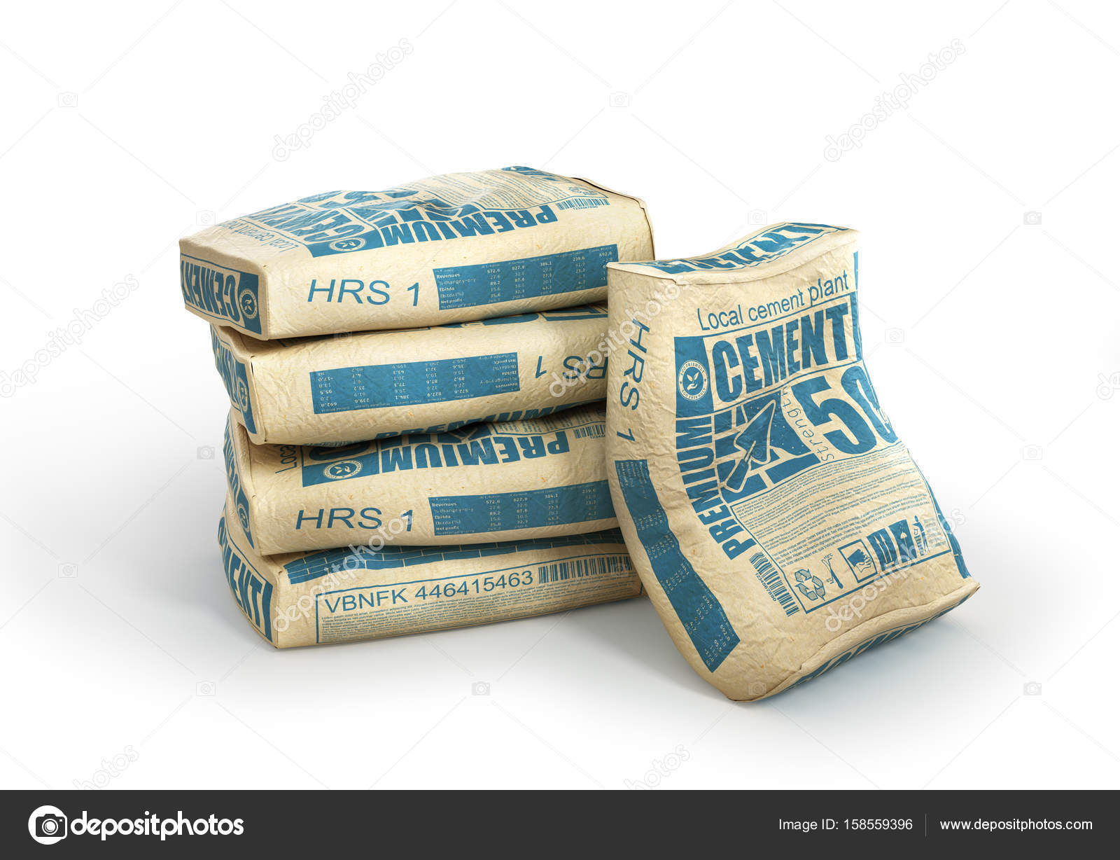 Cement bags stack. Paper sacks isolated on white background. 3d — Stock